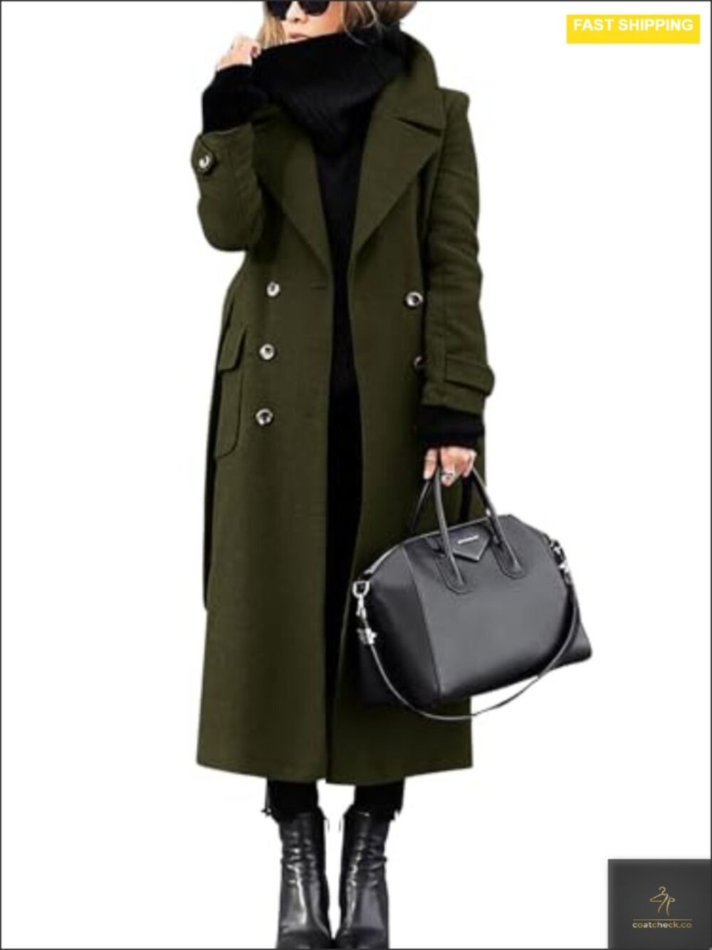 Chouyatou Women's Double Breasted Wool Peacoat with Belt